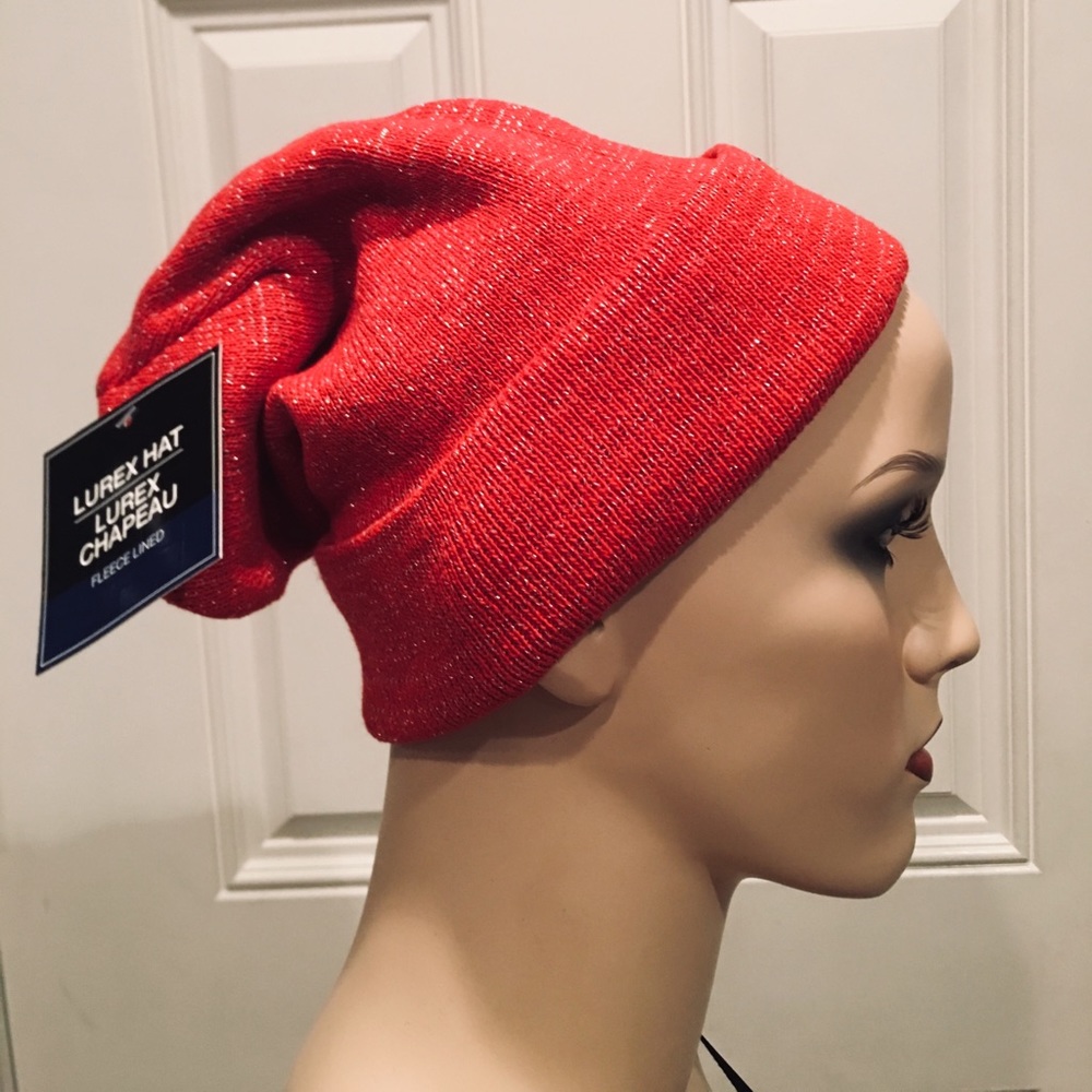 Unisex Basic Red Beanie - Silver Sparkles